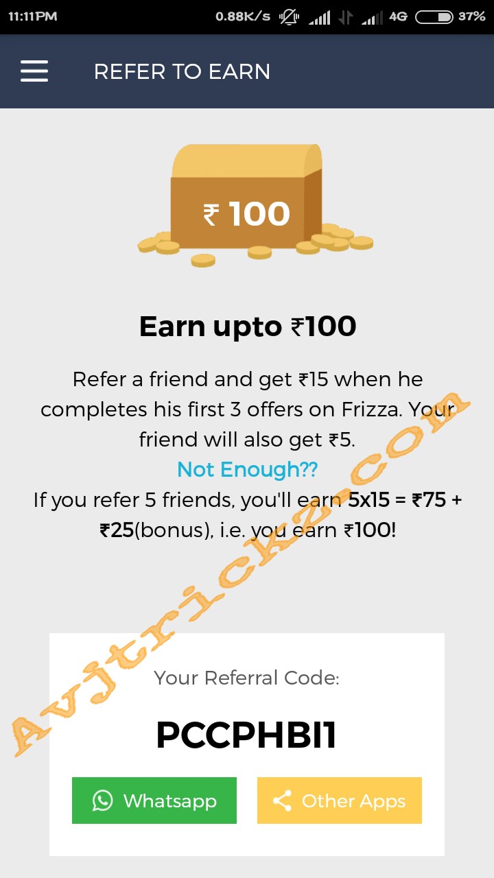 Refer to earn unlimited free recharge.jpg Frizza app refer & earn unlimited recharge, Paytm cash (*PROOF*)