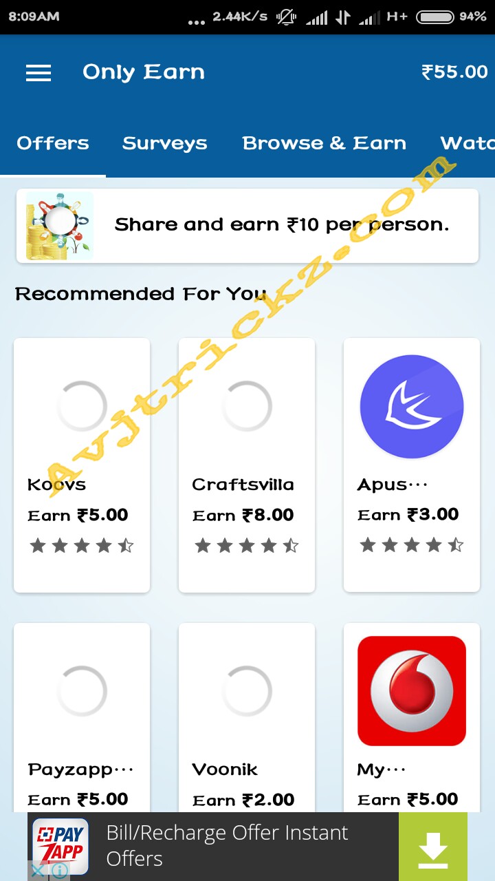 Only earn app trick to earn unlimited free mobile recharge.jpg image